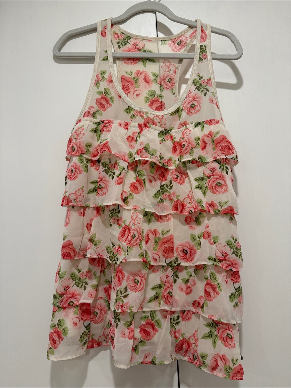 Abercrombie & Fitch Cream Tank Top with Pink Rose Print